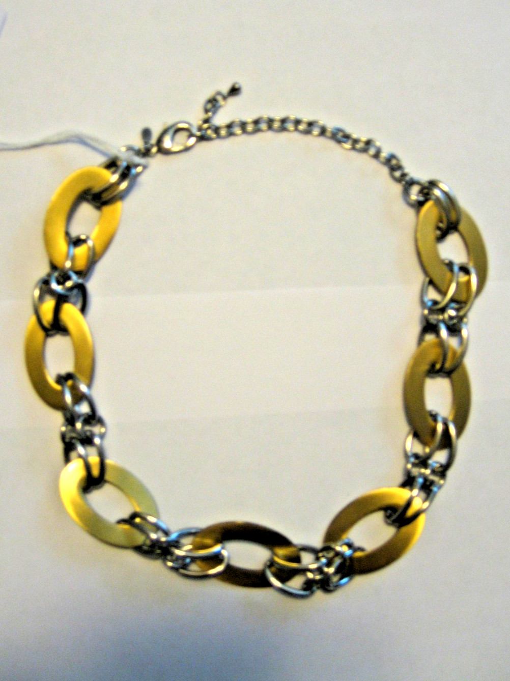 Vtg Premier Designs Two Tone Metal Chunky Oval Link Collar Necklace Silver Gold