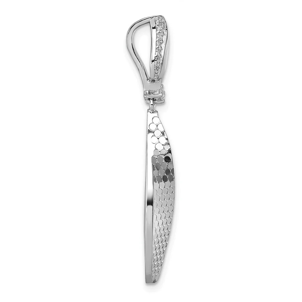 Sterling Silver Rhodium-Plated CZ Textured Tear Drop Pendant