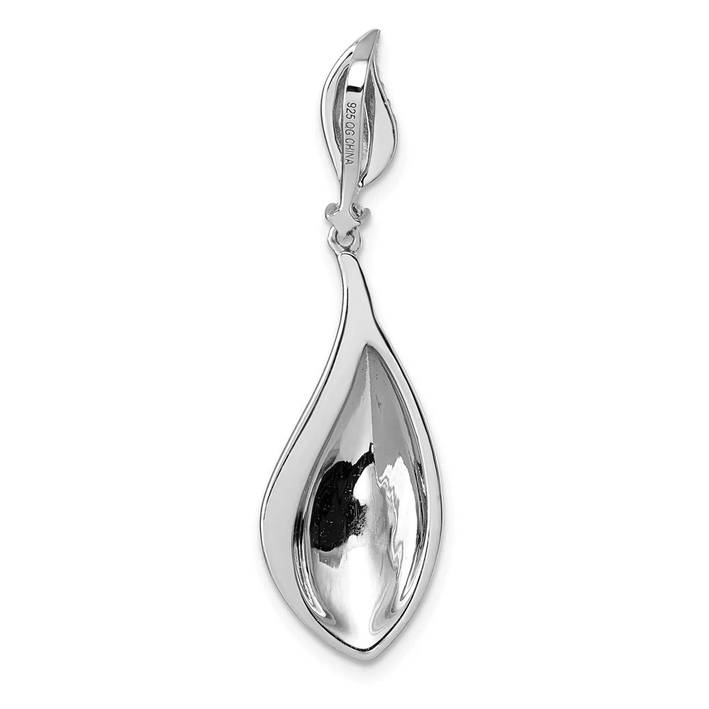 Sterling Silver Rhodium-Plated CZ Textured Tear Drop Pendant