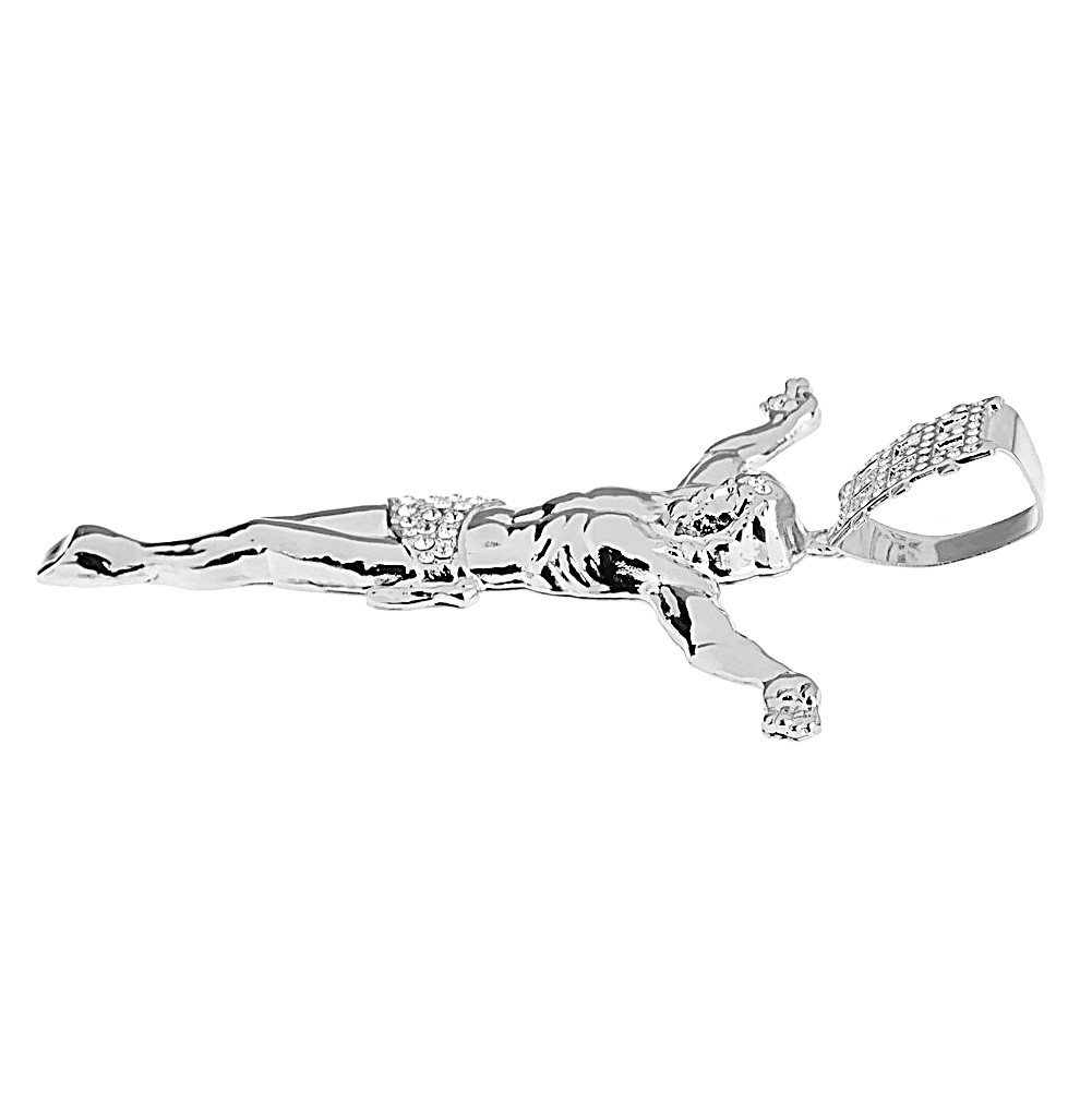 Huge Jumbo Jesus Body Pendant Iced Simulated CZ Silver Tone Crucifix Cross 4.5″