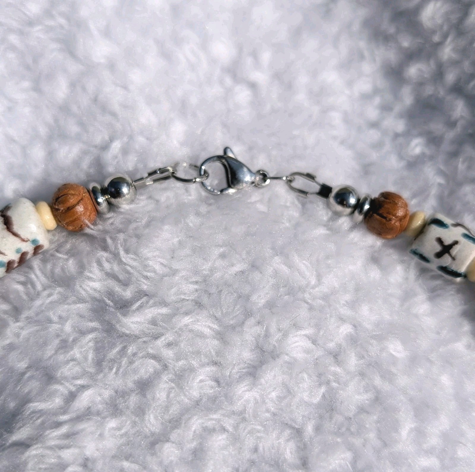 Men’s 24in Tribal Necklace and 8in sizeable Bracelet, White Krobo, for healing