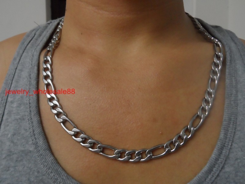 18”-40” Charming Men’s Figaro NK Chain Necklace Stainless Steel 7mm/9mm Wide
