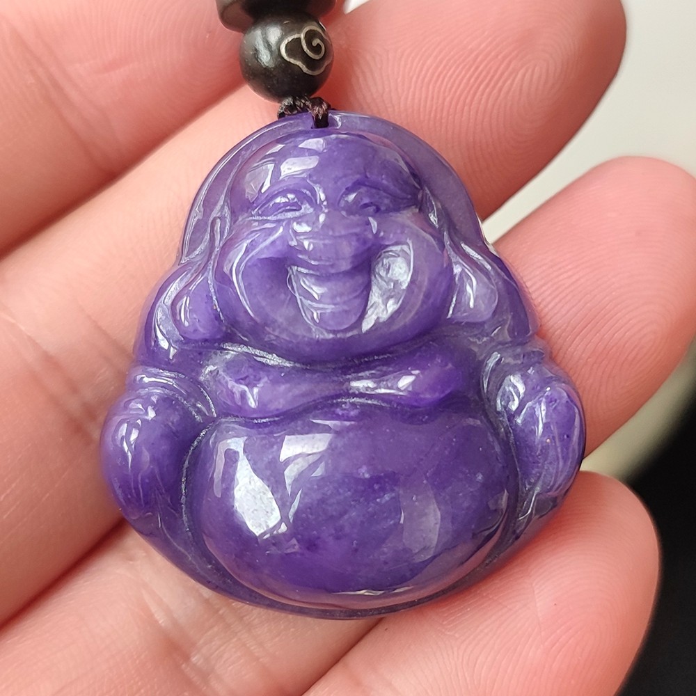 Certified Grade A Lavender Natural Burma Jade jadeite Buddha Pendant Amulet 4251