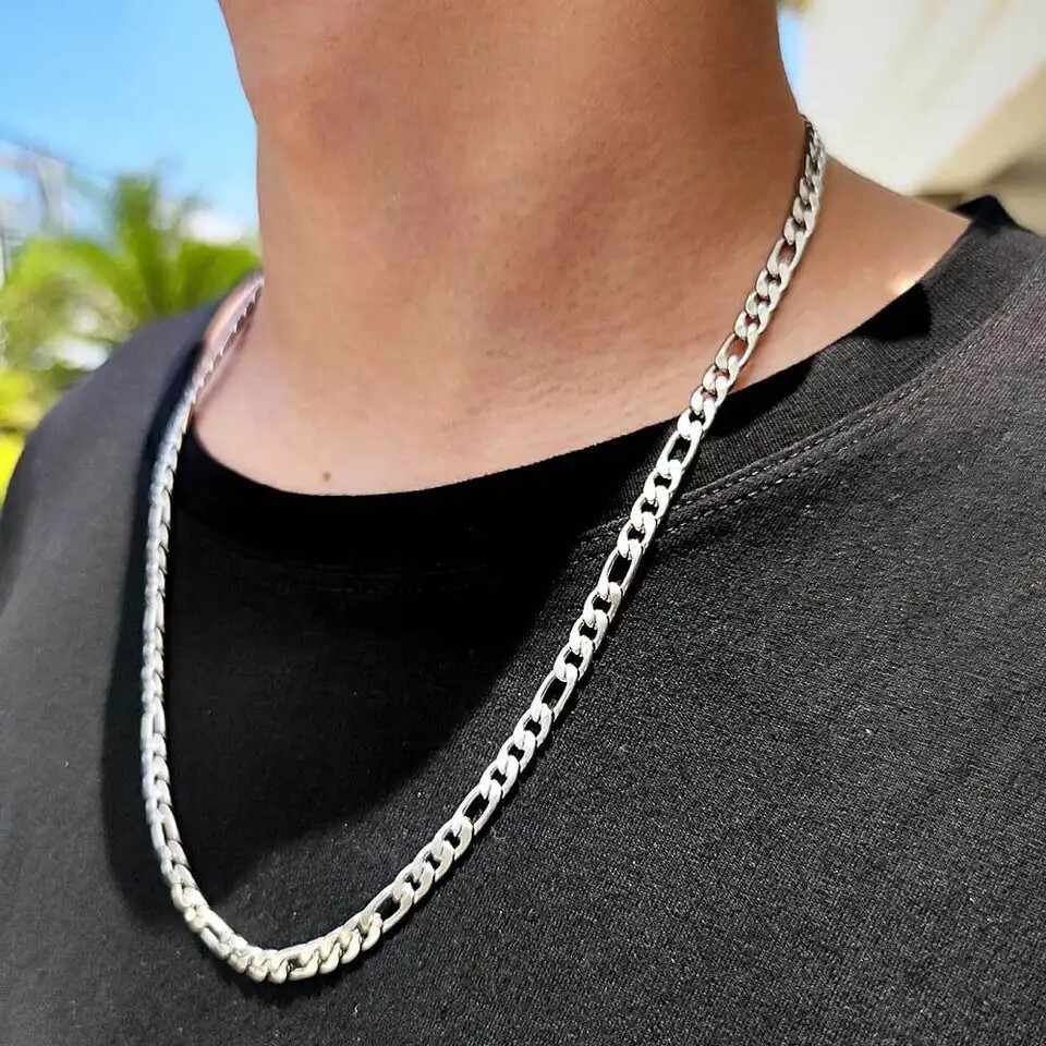 Stainless Steel Figaro Chain 16″- 30″ Necklace Men Chain 3/4/5/7/9/10/12mm