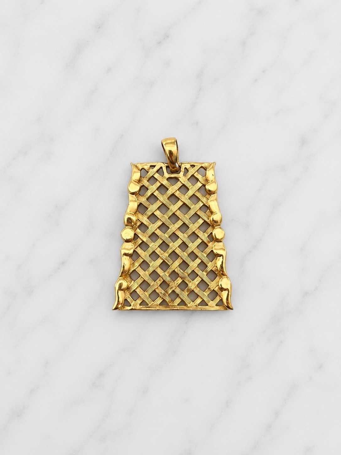 Vintage Gold Tone Openwork Lattice Pendant Charm Geometric Statement Jewelry
