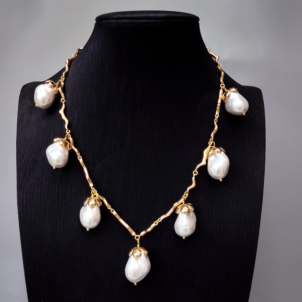 Gold Plated White Sea Shell Pearl Chain Link Necklace Jewelry Gifts Wholesale