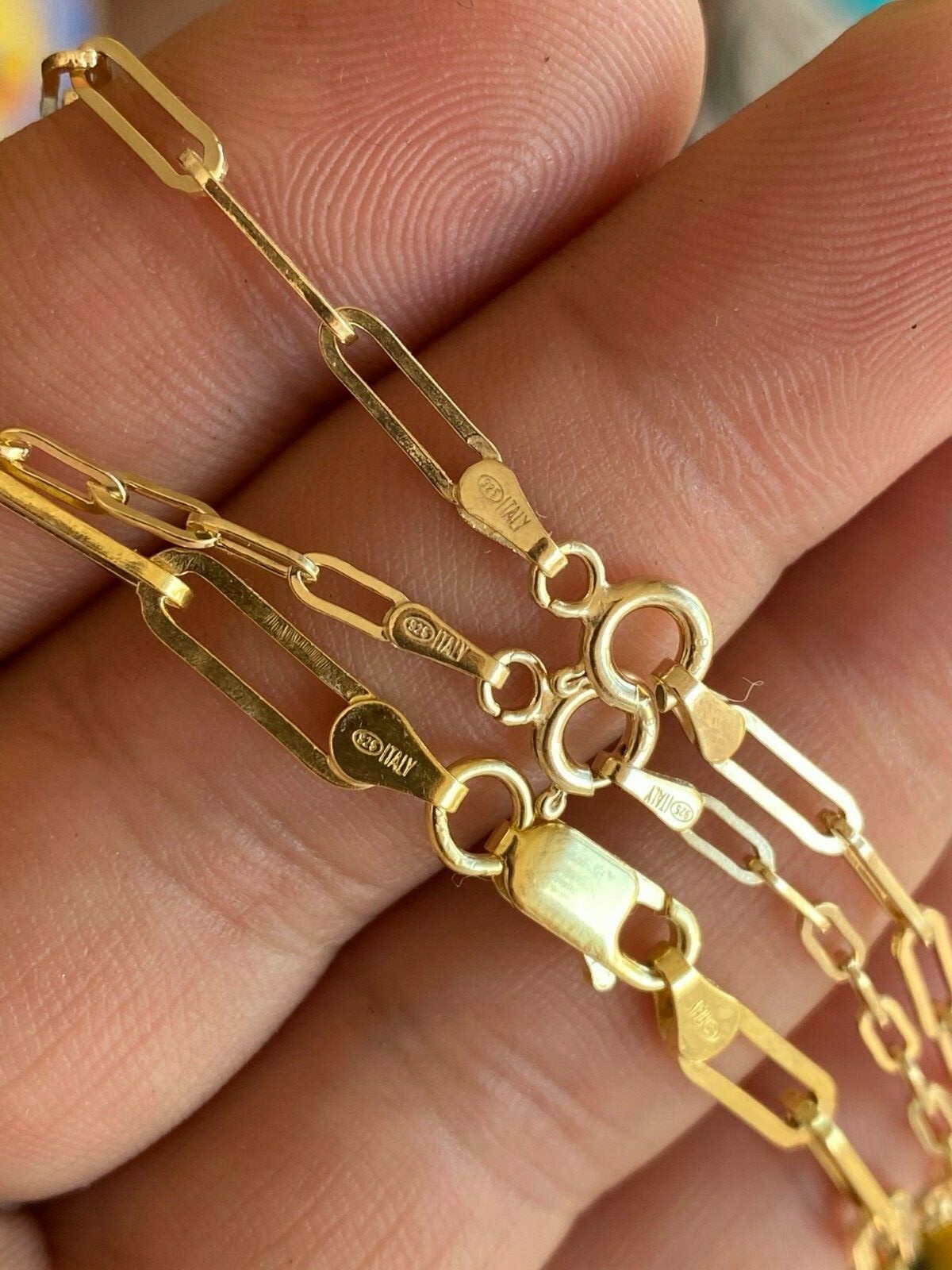 14k Gold Plated Solid 925 Sterling Silver Paperclip Rolo Chain Necklace