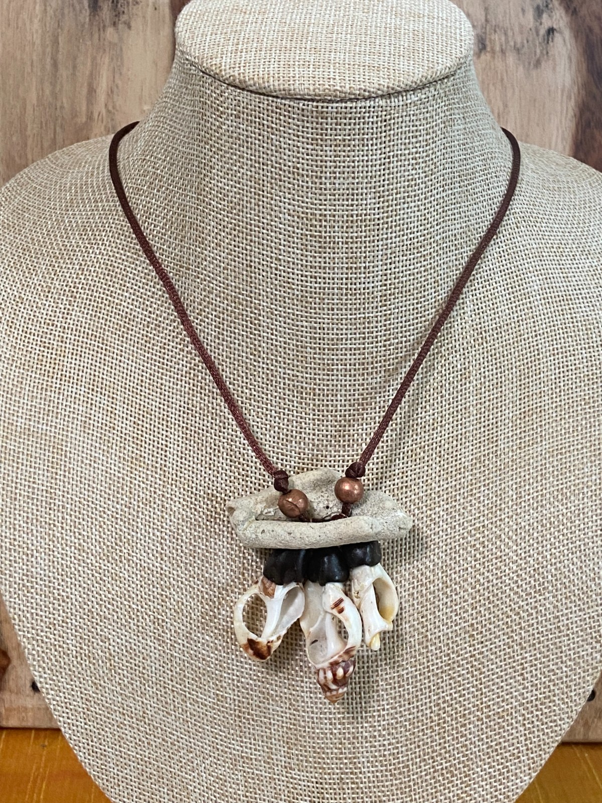 Handcrafted Coastal Coral and Shell Pendant Necklace with Copper Accent