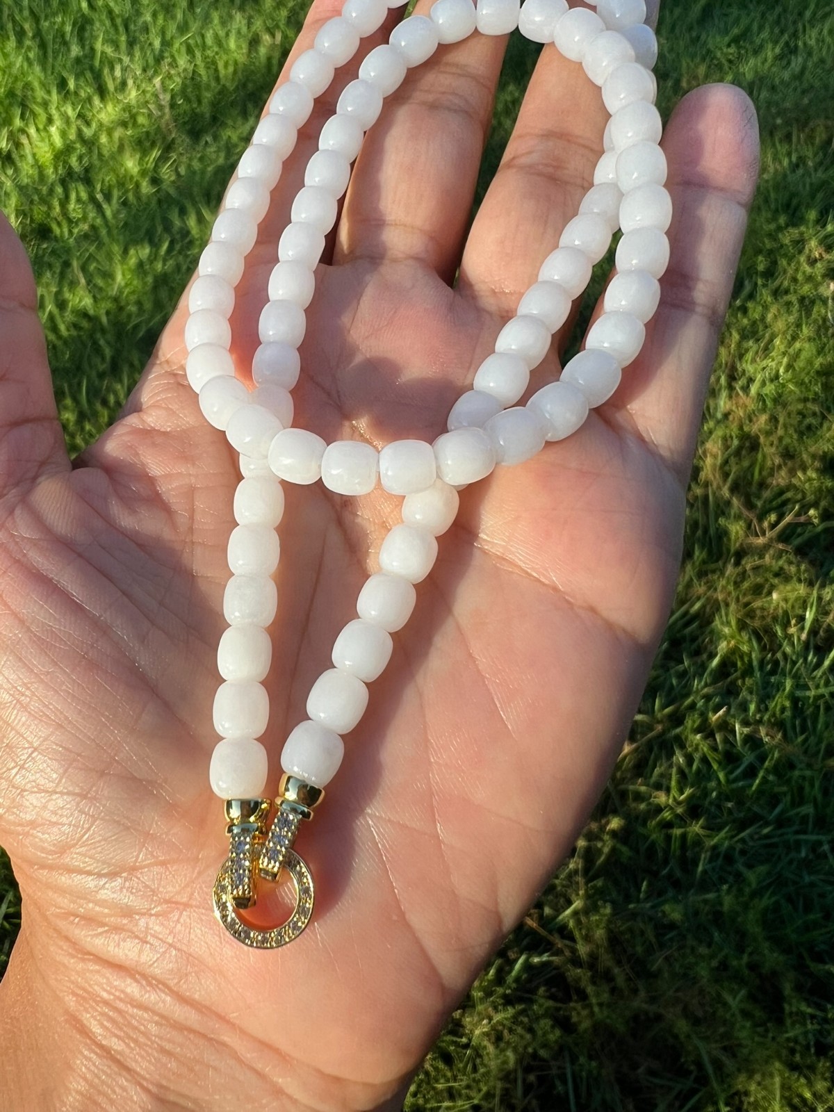 Beautiful Genuine White Nephrite Jade 6×5.8mm Beaded 18″ Necklace H386 n4