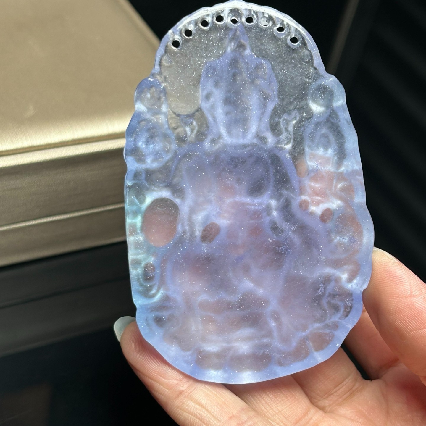 Nature ice white Burmese Jade Jadeite Carved Kwan-yin lucky Pendant&Necklaces