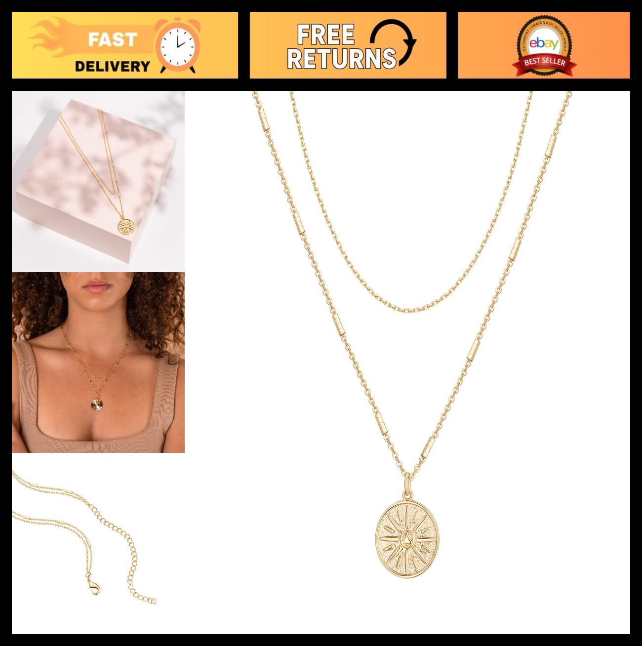 14K Gold Plated Layering Necklaces for Women | Minimalist Pendant Jewelry, Bar,