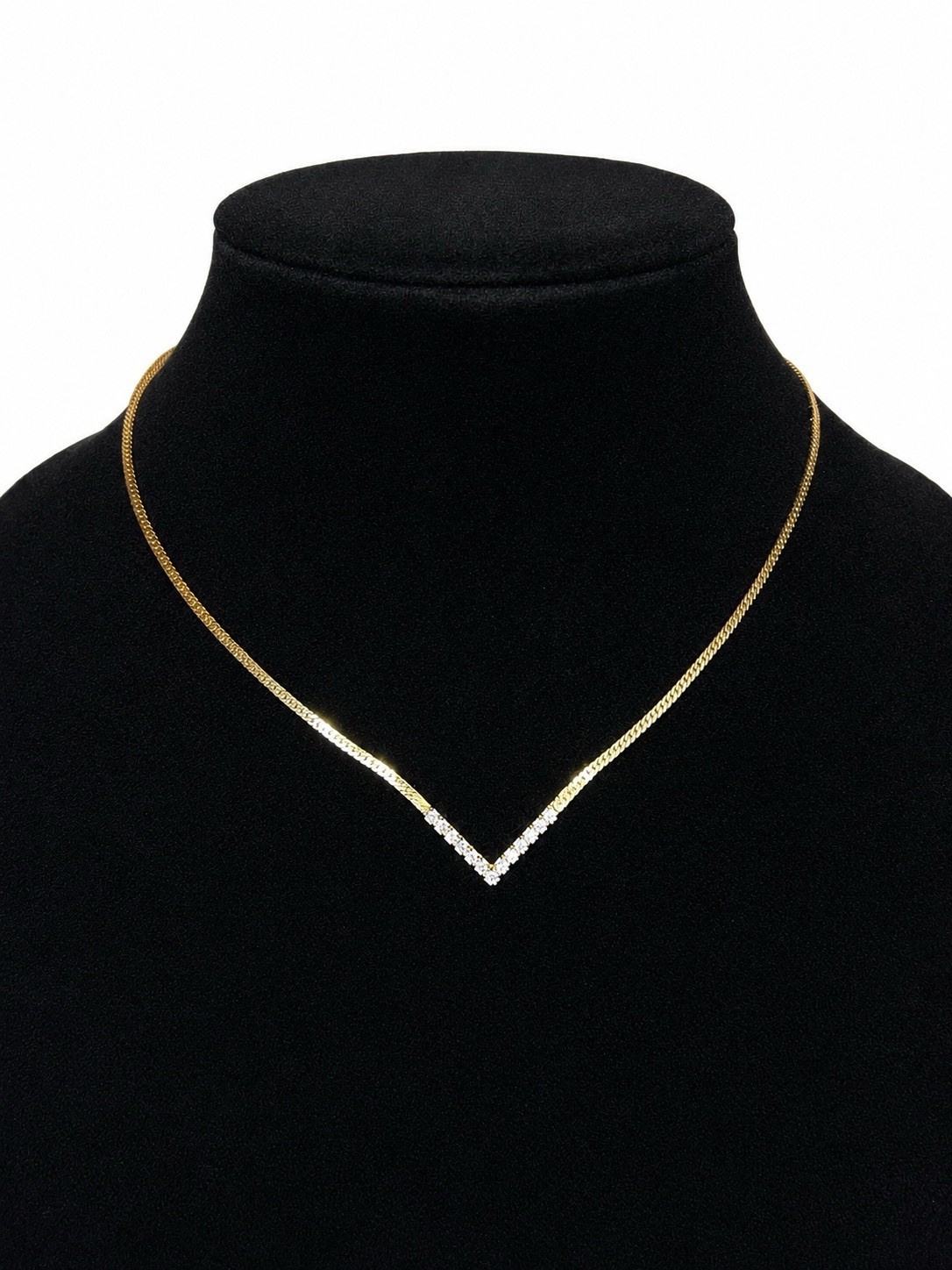 Vintage Avon Gold-Tone Rhinestone V Necklace (c. 1985–1995)