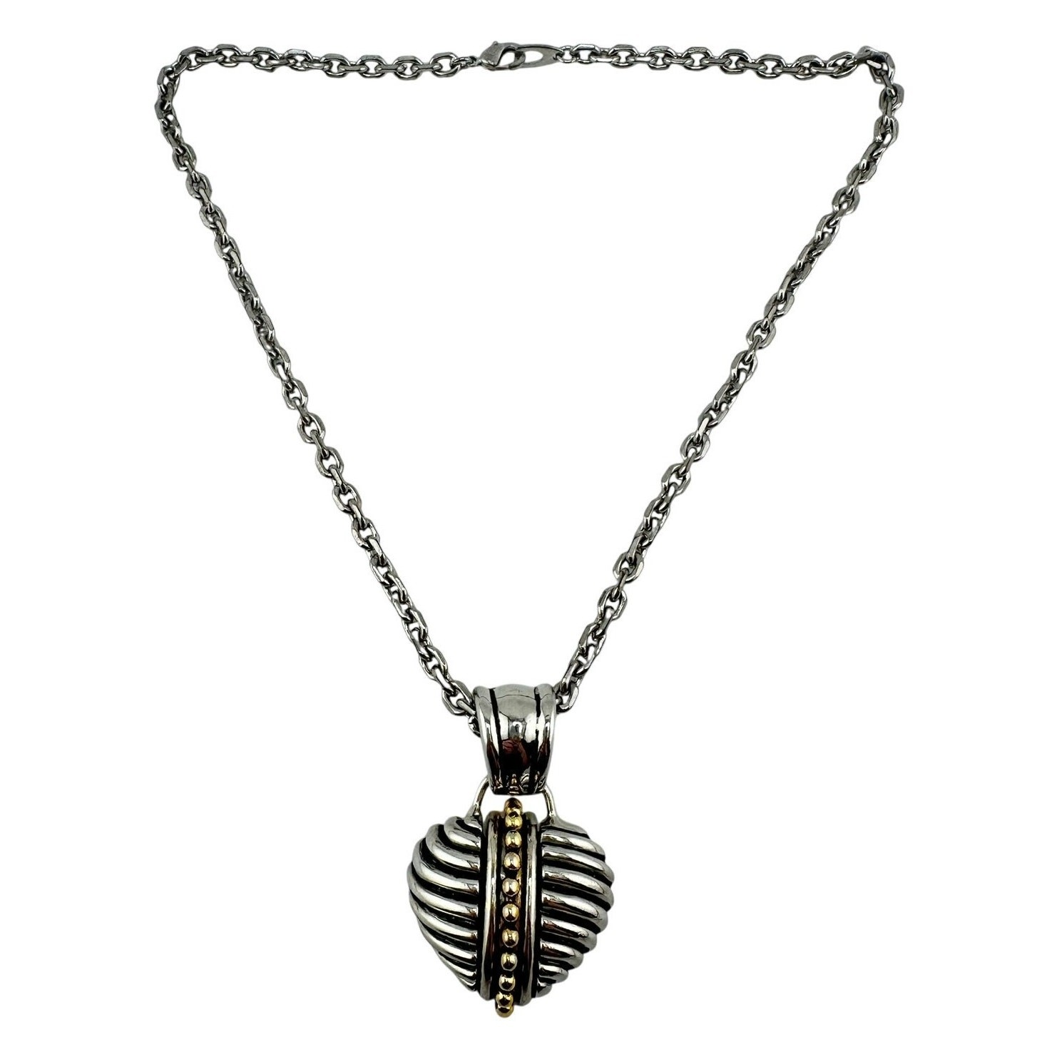 Chunky Modern Heart Silver Tone Gold Tone Accent Pendant 17″ Fashion Necklace