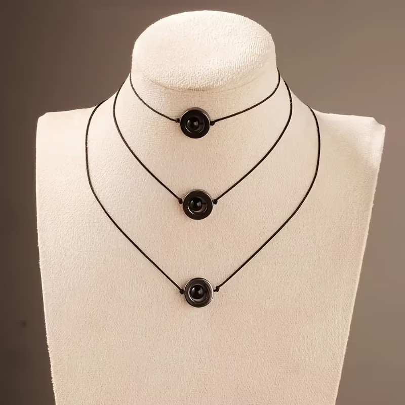 Black Obsidian Hematite Empath Protection Minimalist Crystal Pendant Necklace