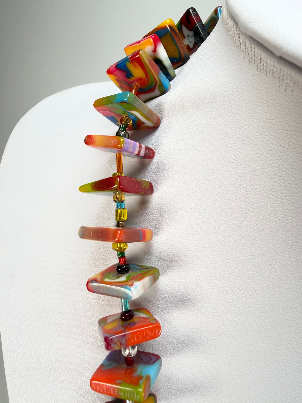 Jackie Brazil “Africa” Kandinsky Liquorice Squares & Beads 70cm Necklace (N0009)