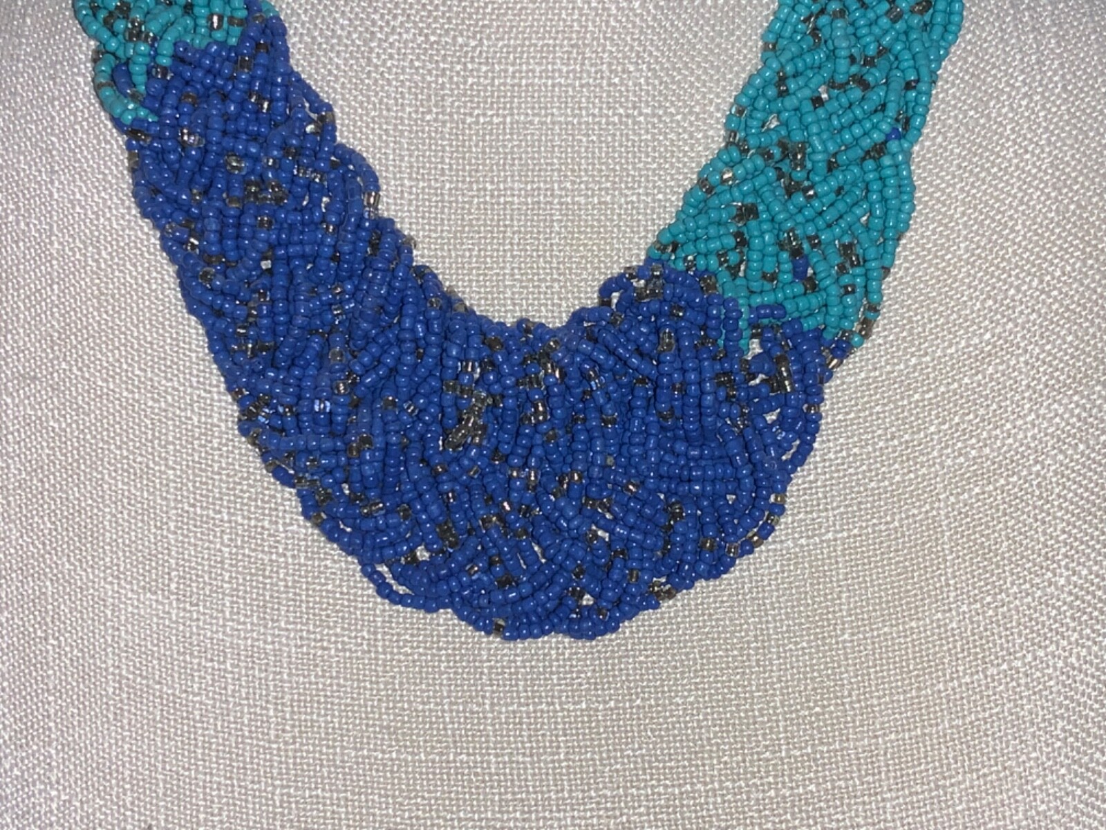 🌸 Ladies Silver Blue Green Bead Flat 17-21” Collar Necklace (N10) 🌸