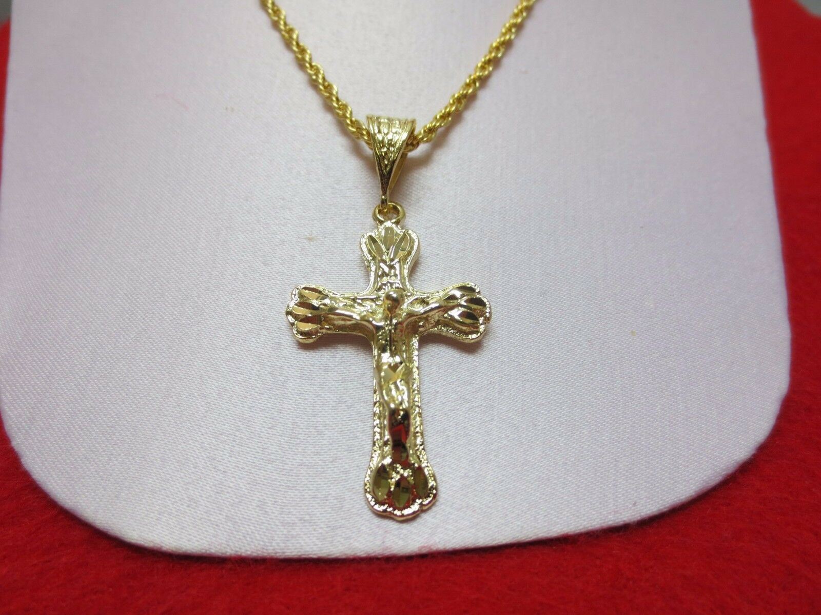 14 KT GOLD PLATED 2″ CRUCIFIX CROSS & 16″-30″ 2.5 MM ROPE CHAIN SET-3065