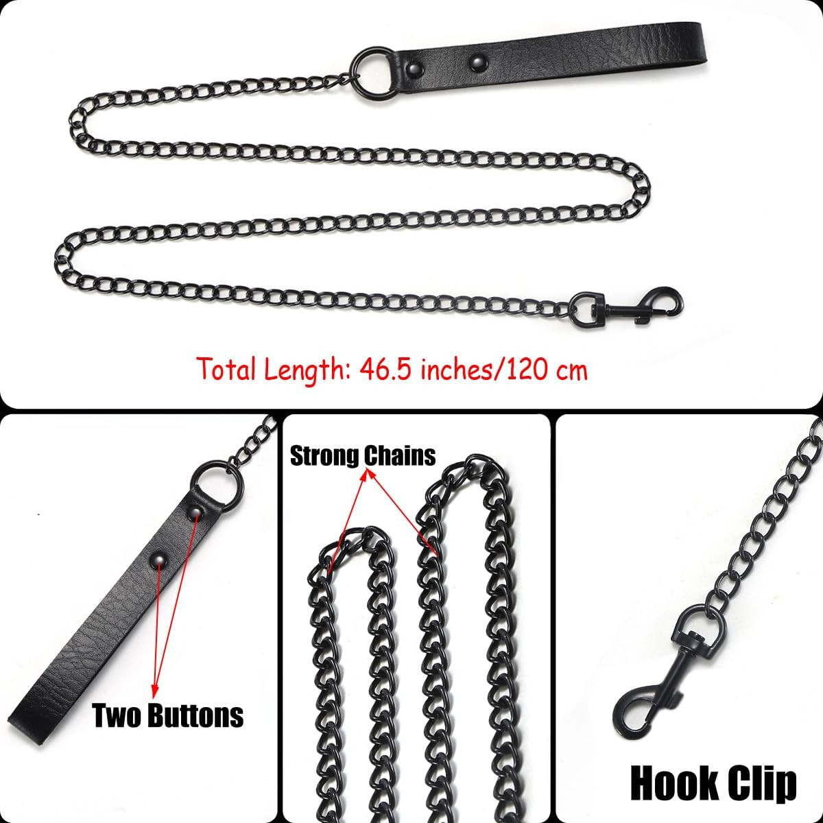 Black Heart Choker Collar for Women, PU Leather Goth Necklace Body Chain Set for