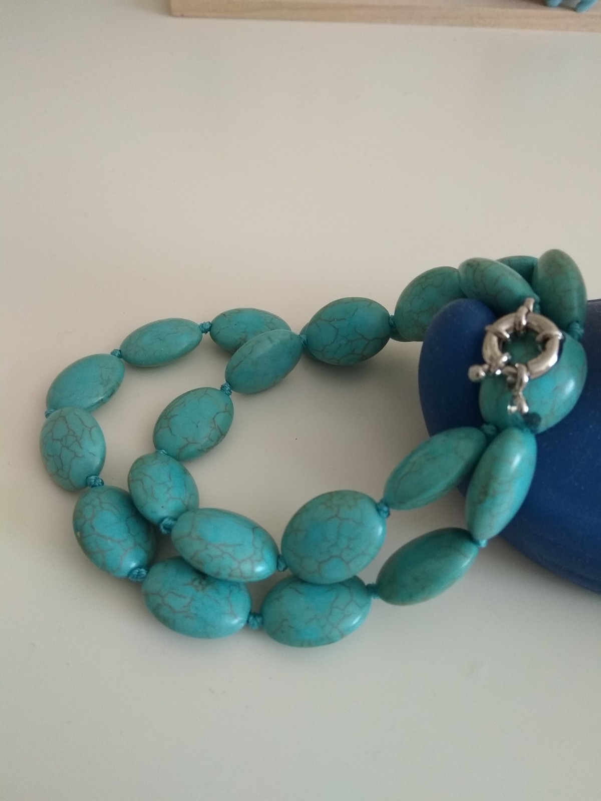 13x18mm oval shape blue turquoise gemstone beads necklace 17.5″-UK seller 3d0n