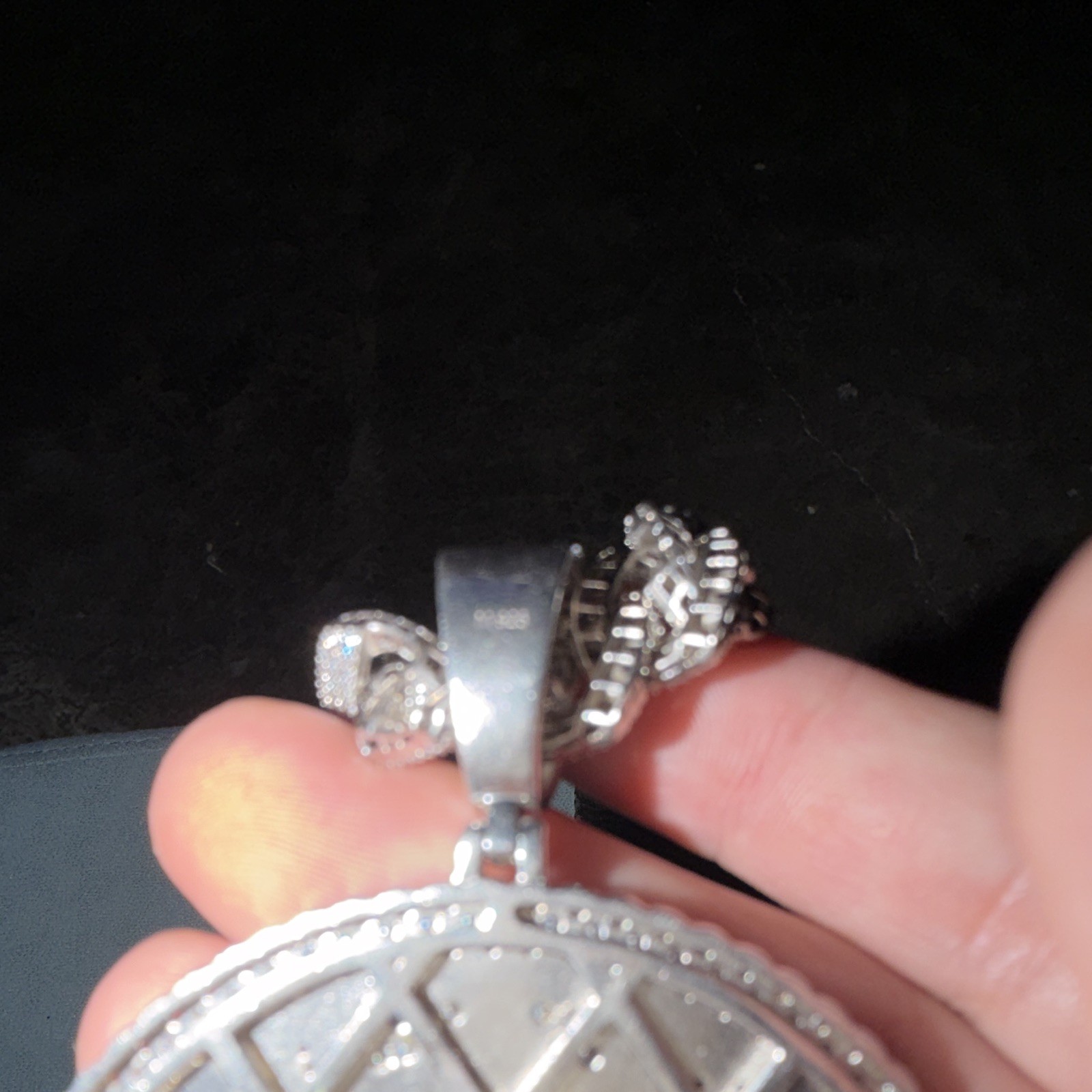 Silver Cuban Link Chain Necklace with Box Closure, Round Religious Medal Pendant