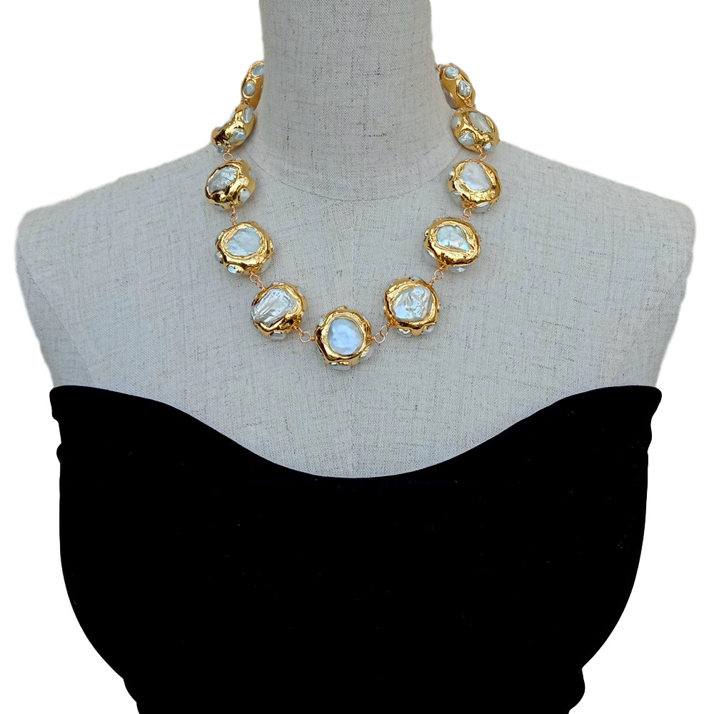 19.5″ Freshwater Cultured White Keshi Pearl Electroplated 24k Gold Necklace