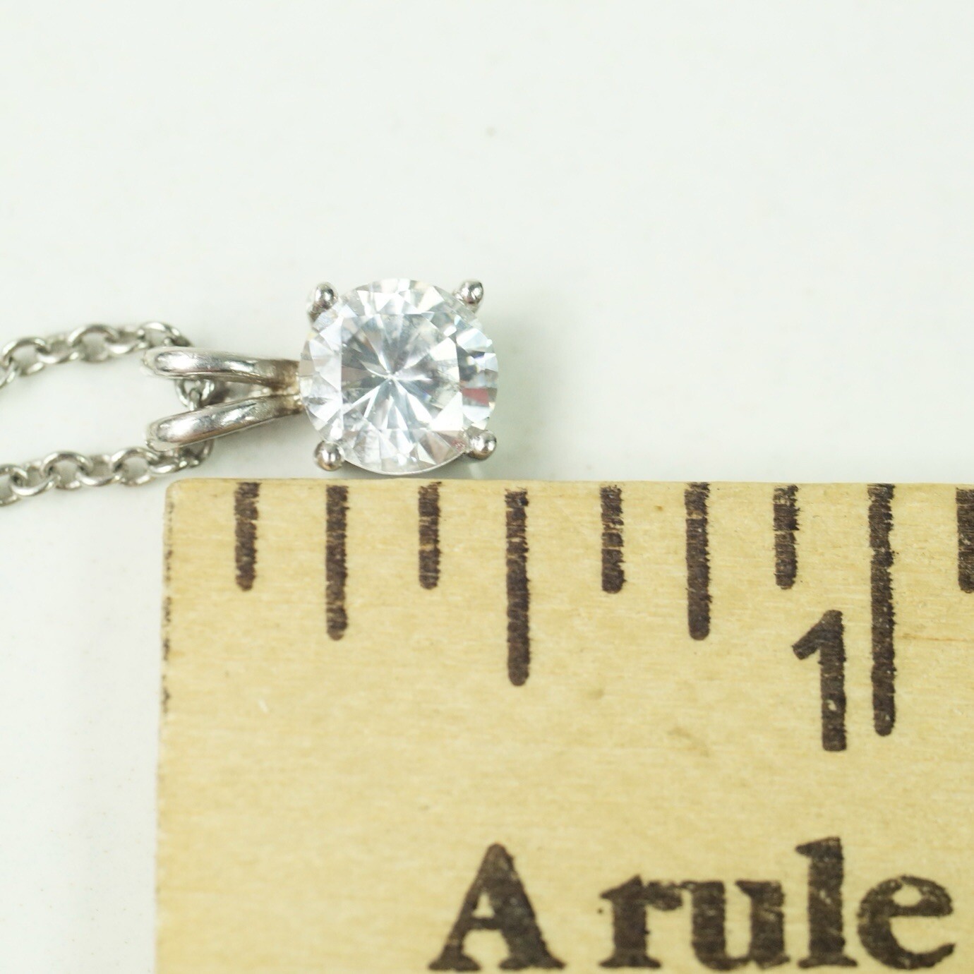 Sterling Silver Cable Chain Clear Colorless Round CZ Pendant Necklace