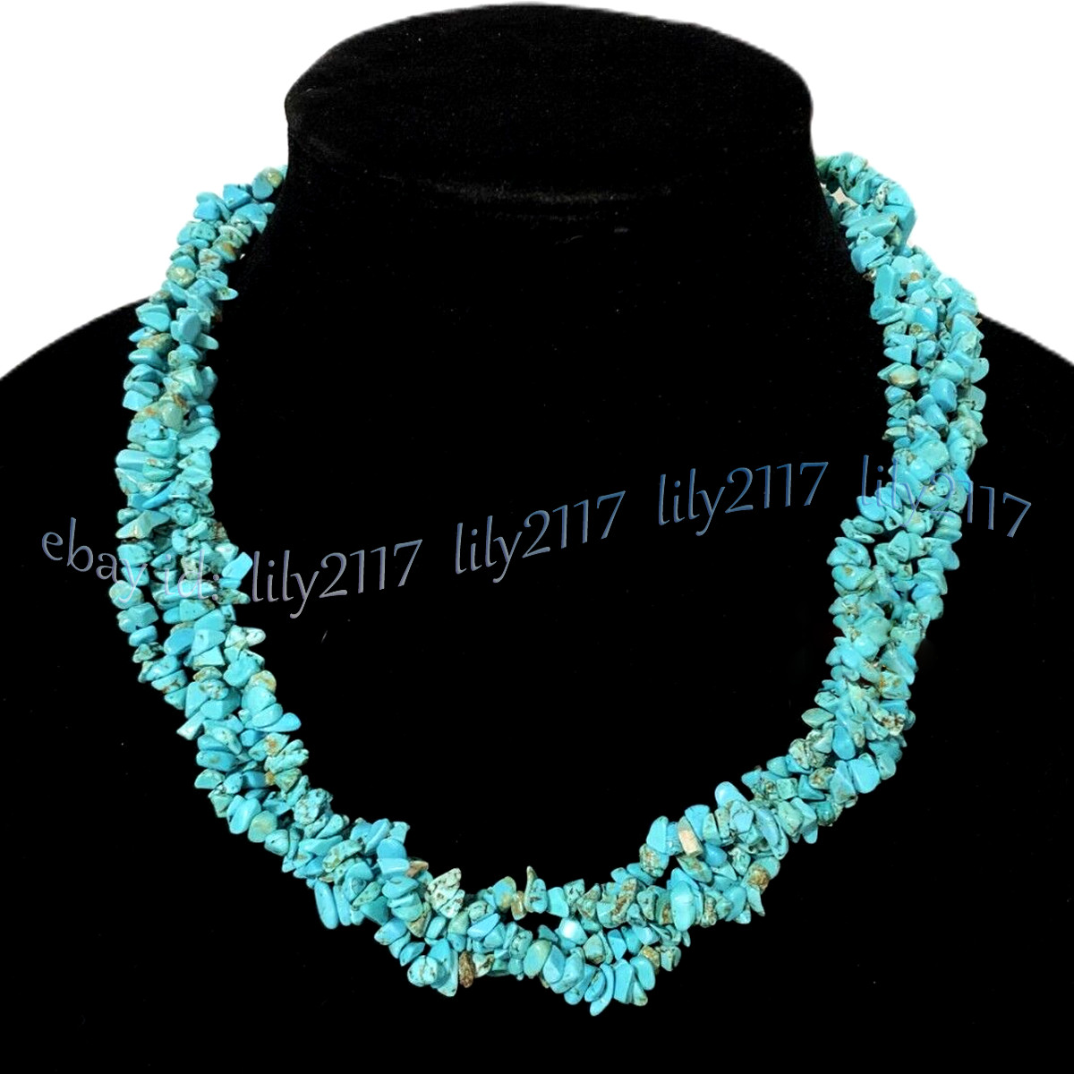 4Row Natural Gemstone Chip Cluster Statement Beads Multi-Strand Necklace 17-20”