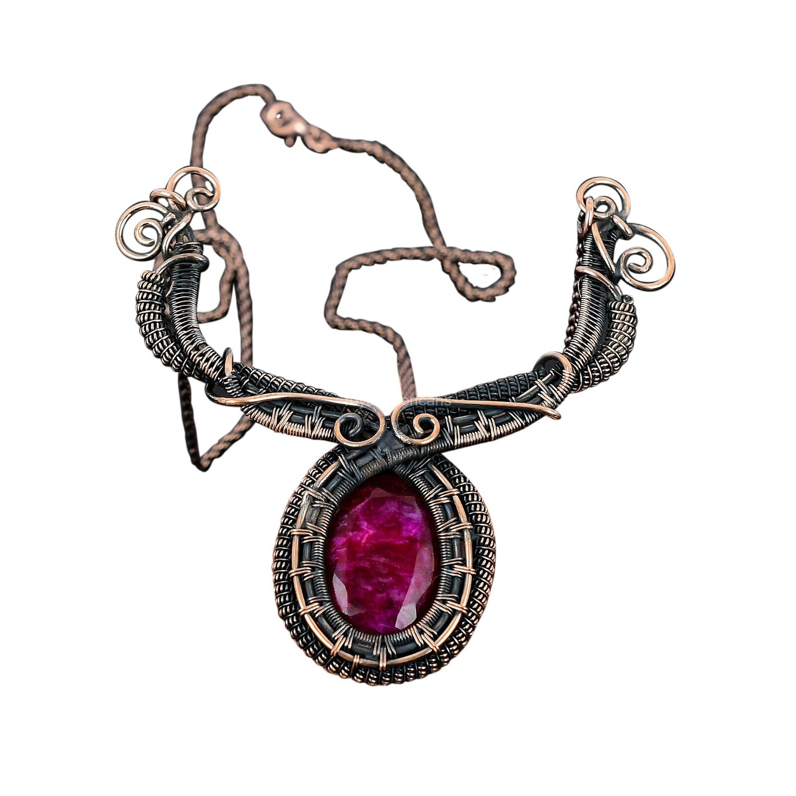 Kashmir Rubi Jewelry Copper Gift For Mother Wire Wrapped Chain Necklace 18.0″