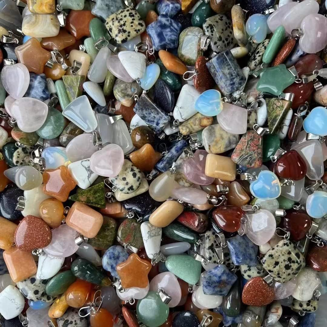 Natural Stone Pendants Multi Shape Color Random Crystal Agate Stone Charms for J