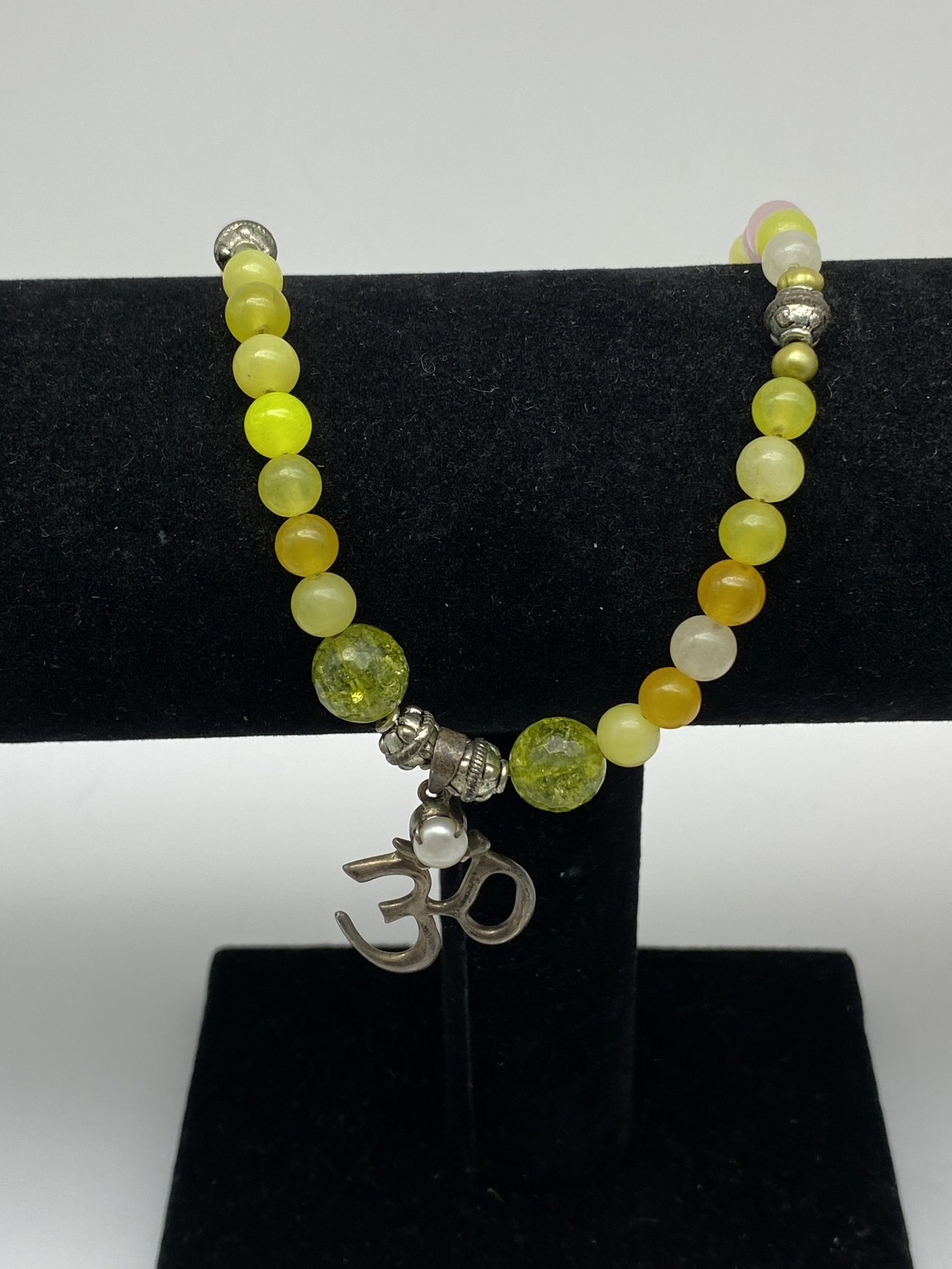 sterling Silver Multicolor Band Gemstones Beads Pendant Necklace 26.6g