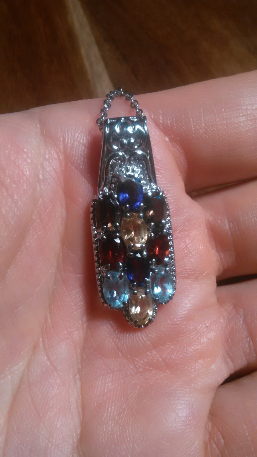 Multi-Gemstone Cluster Design Stainless Steel Pendant Necklace