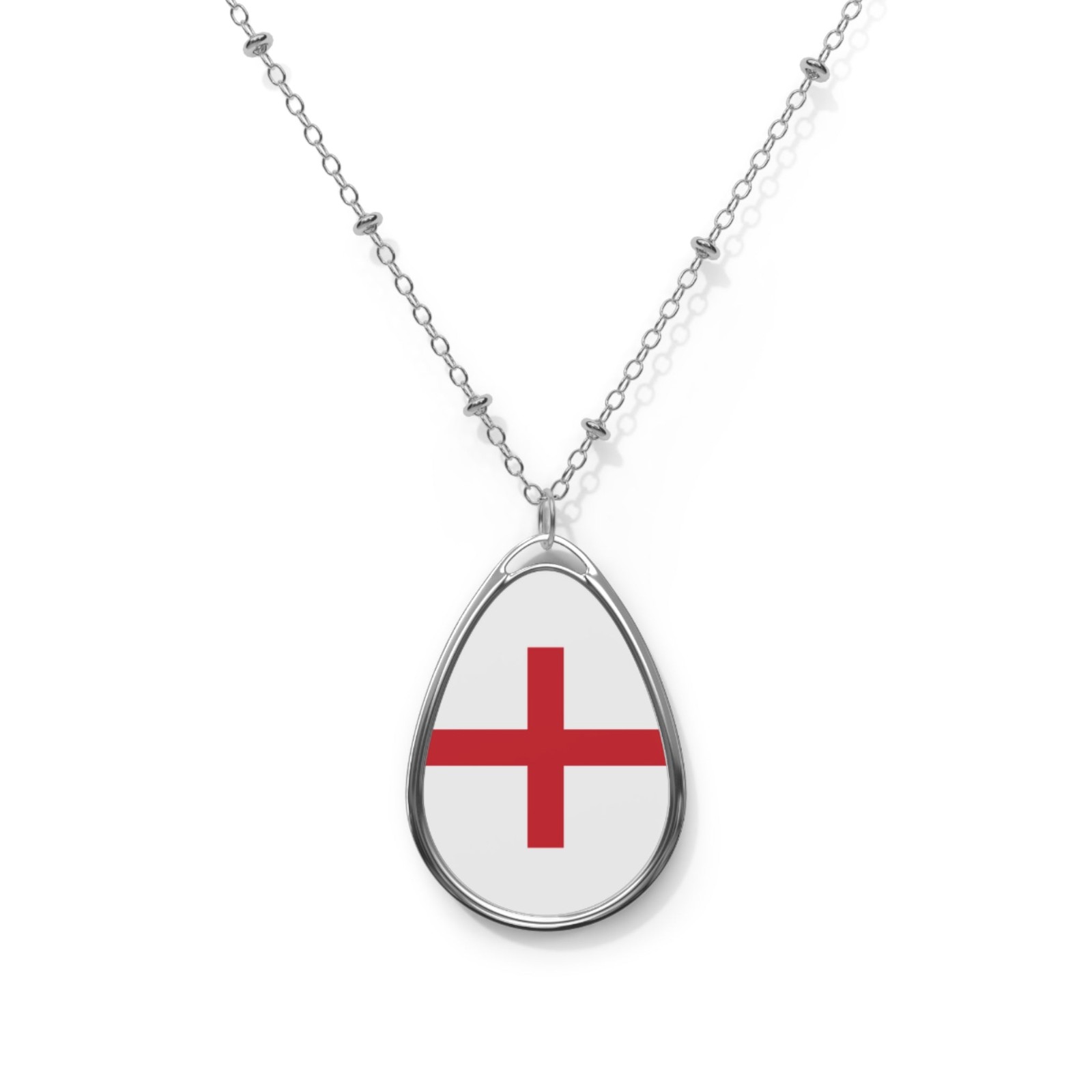 England Flag Oval Necklace – Zinc Alloy Pendant – One Size / Silver