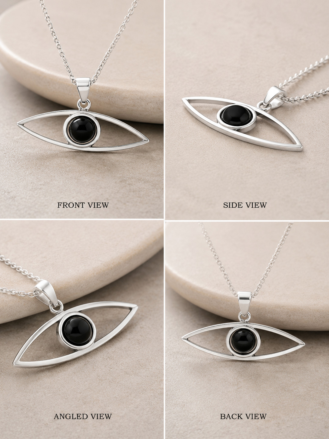 925 Sterling Silver Black Onyx Evil Eye Pendant Handmade Protection Jewelry
