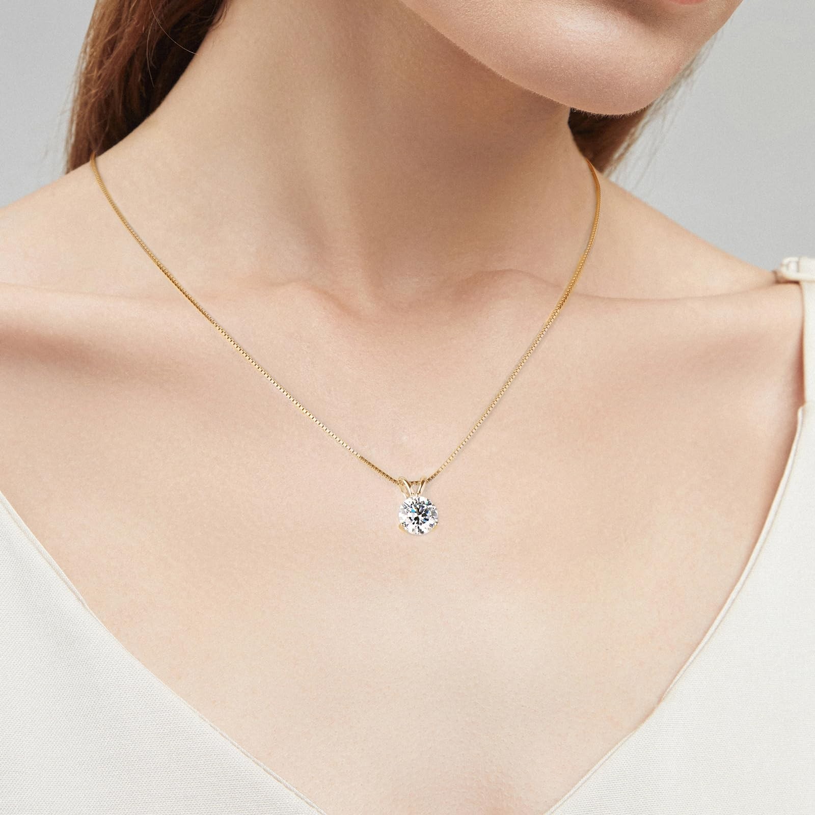 Moissanite Necklace for Women – Solitaire Lab Diamond Pendant, 18K White Gold, 9