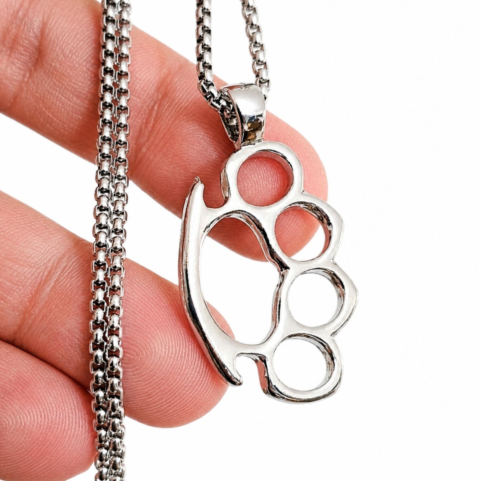 Knuckle Duster Pendant Brass Knuckles Venetian Chain Necklace Jewellery & Boxed