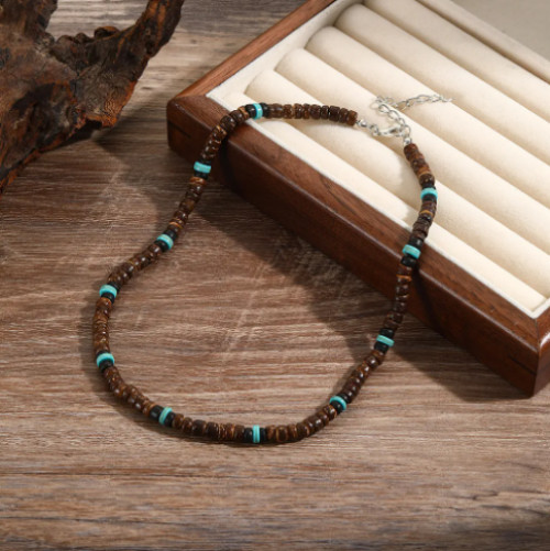 Men’s African Necklace African Beaded Coconut Shell Jewelry Surfer Necklace Gift