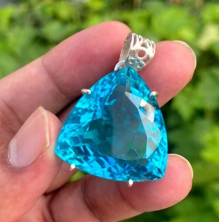 85 CT+ Flawless Aqua Blue Aquamarine Pendant Solid 925 Sterling Silver Plated
