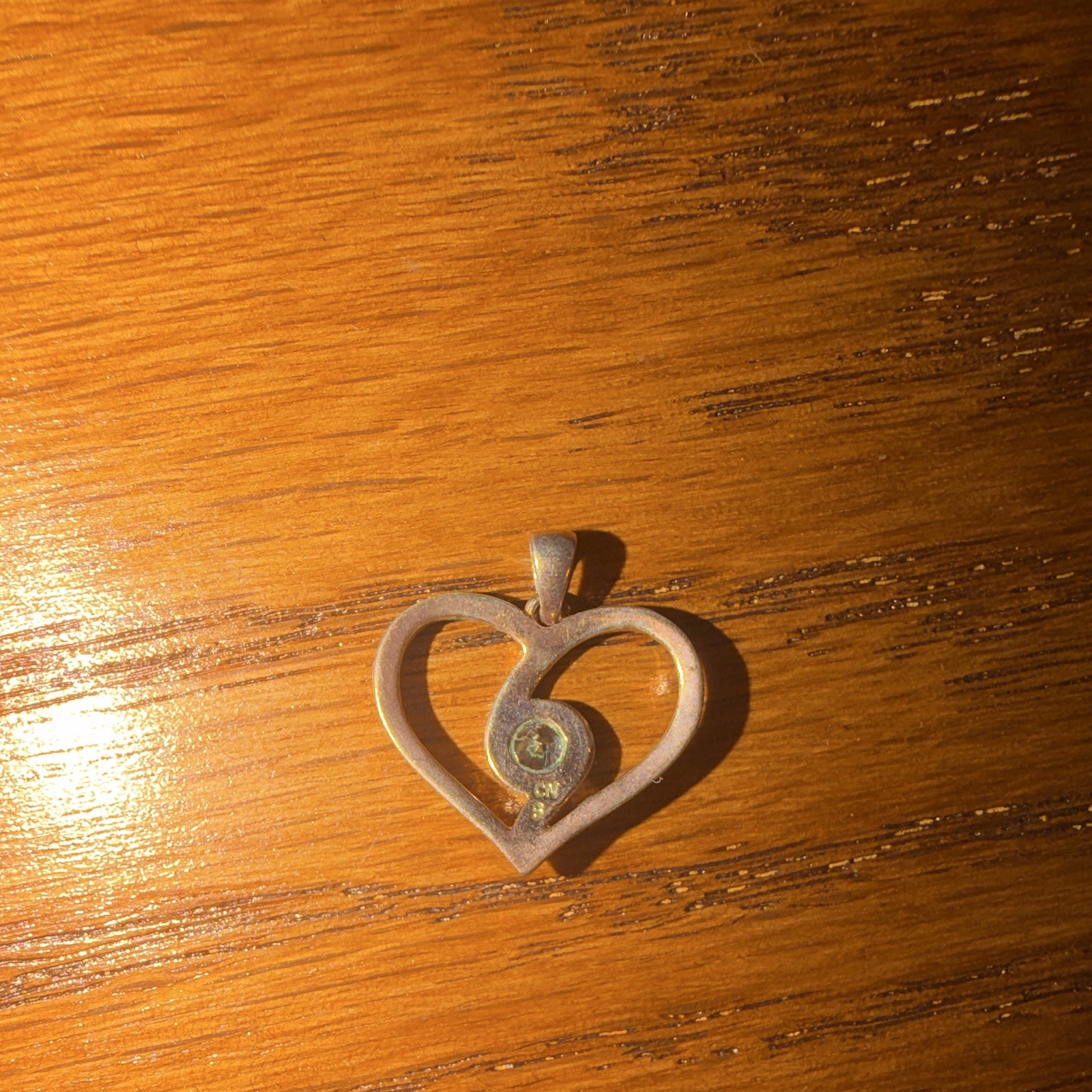 Silver Heart Charm Pendant Bezel Set Round Colorless Cubic Zirconia Signed