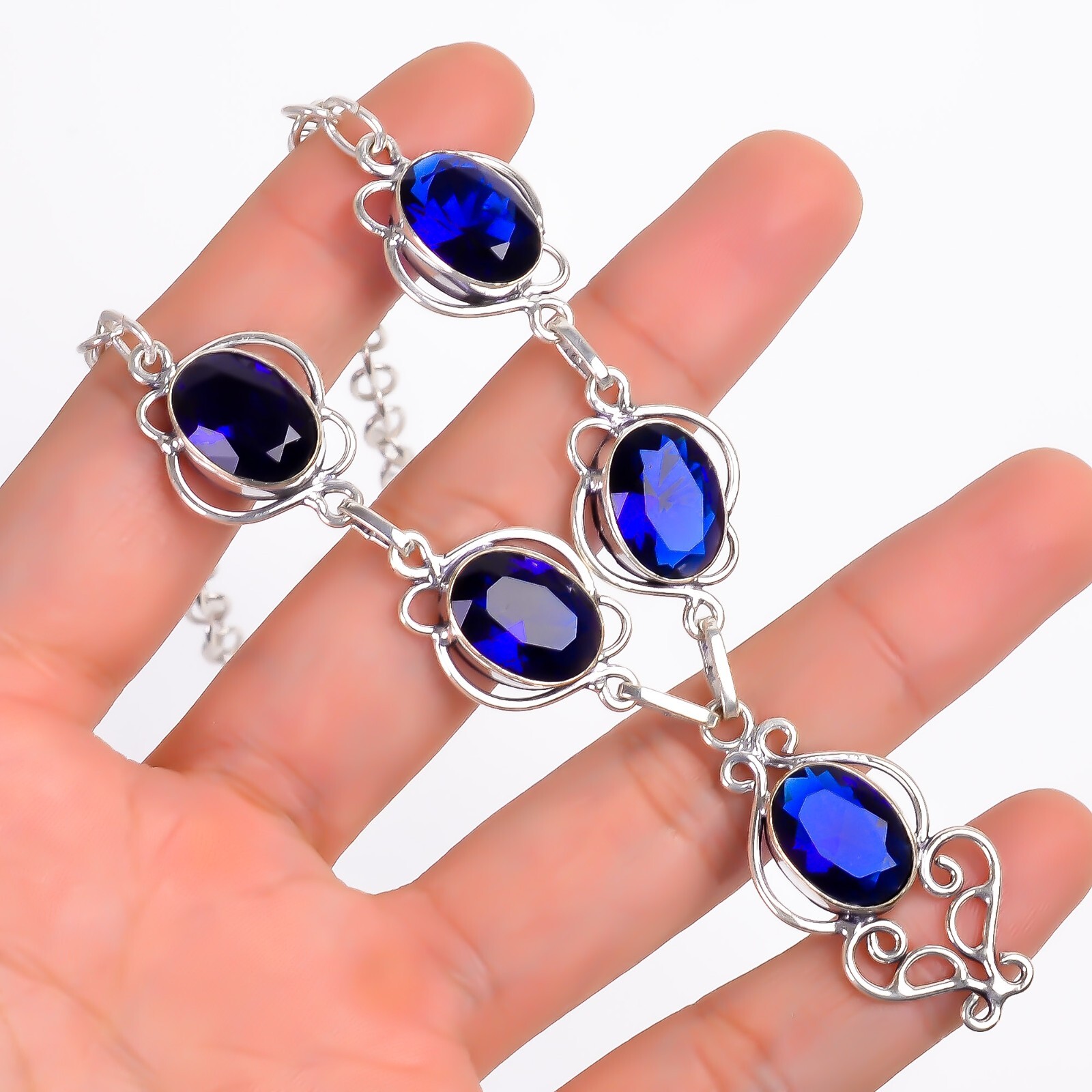Vintage Handmade Oval Shape Gemstone Jewelry Necklace Size- 16″ to 18″