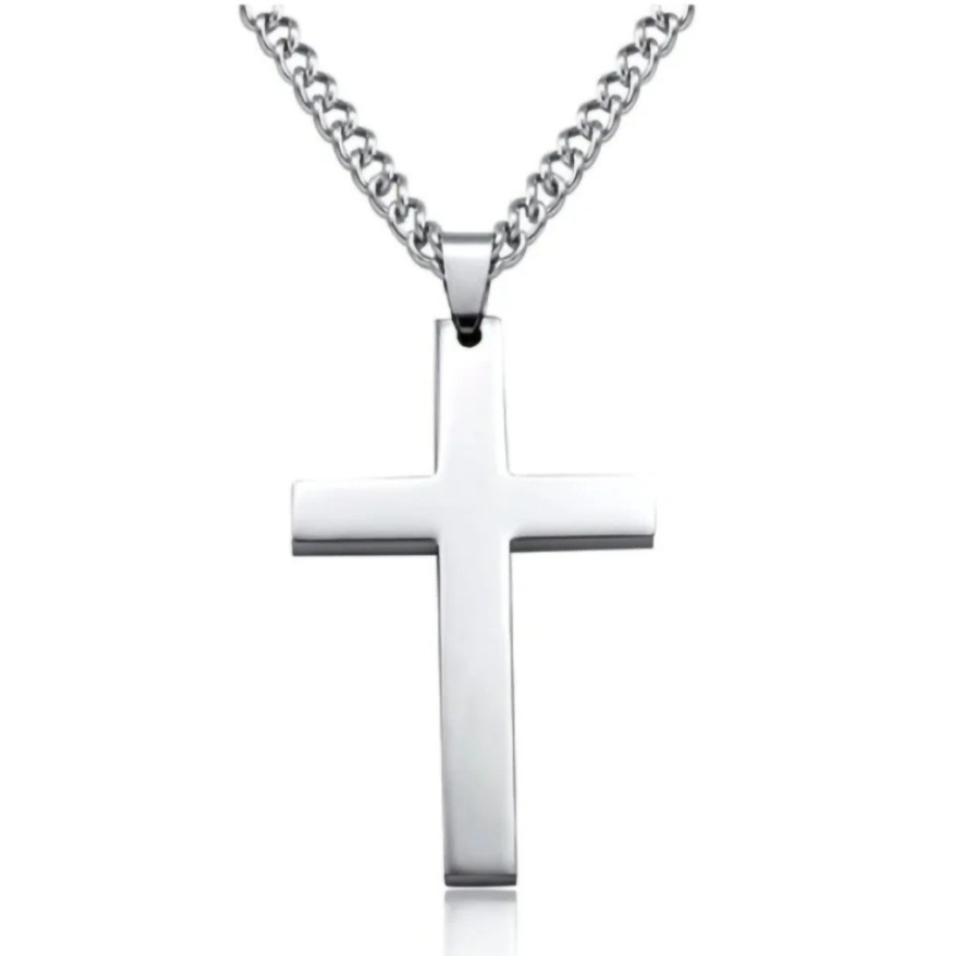 Cross Pendant for Christian Faith Men 2X1 inches, 24 in Chain