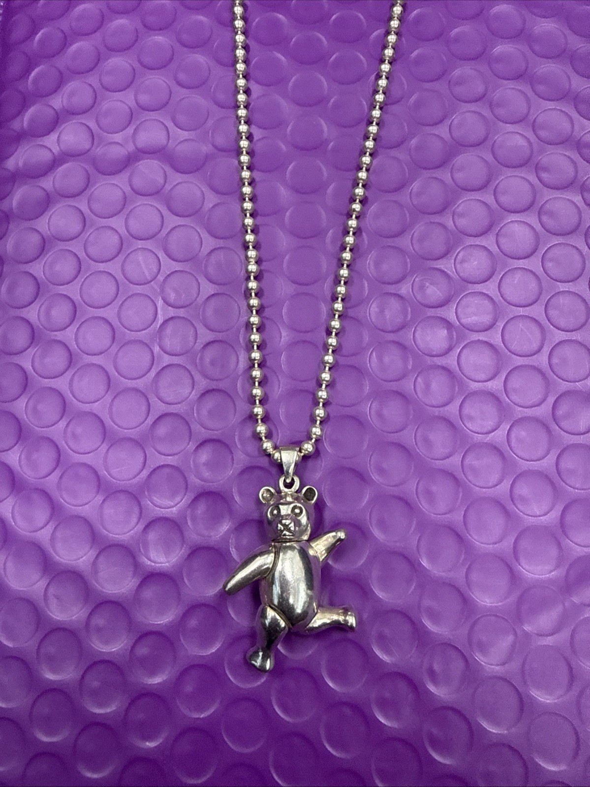❤️ Movable Teddy Bear Sterling Silver Pendant Chain 20” Necklace (1030)