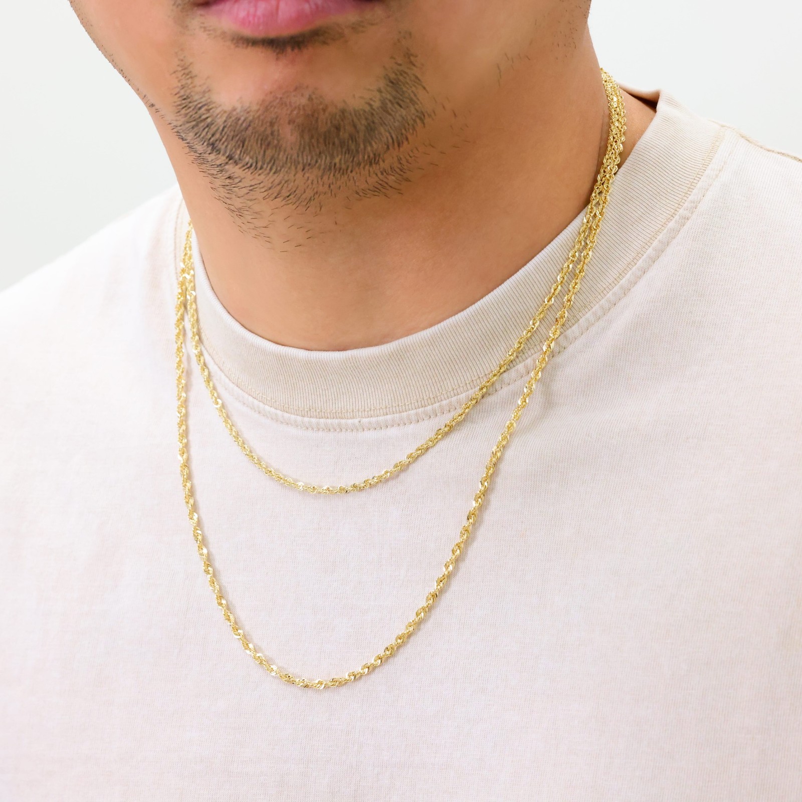14K Yellow Gold 1mm-4mm Laser Diamond Cut Rope Chain Necklace Men Women 16″- 30″