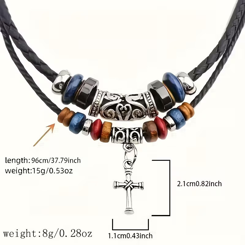 Multi-Layered Faux Leather Necklace Bohemian Beaded Jewelry Men & Women