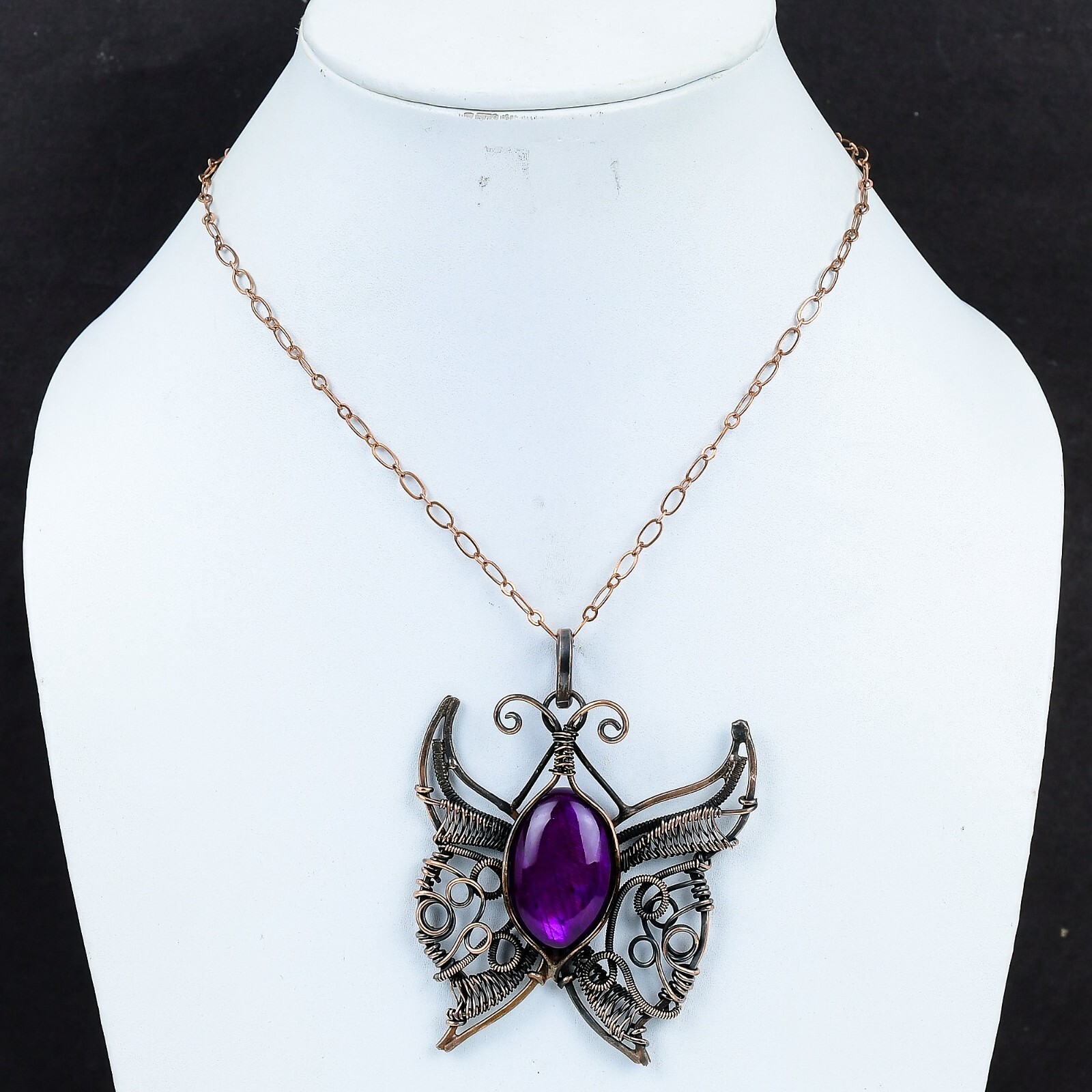 Purple Fire Labradorite Wire Wrapped Butterfly Handcrafted Copper Unique 3.15″