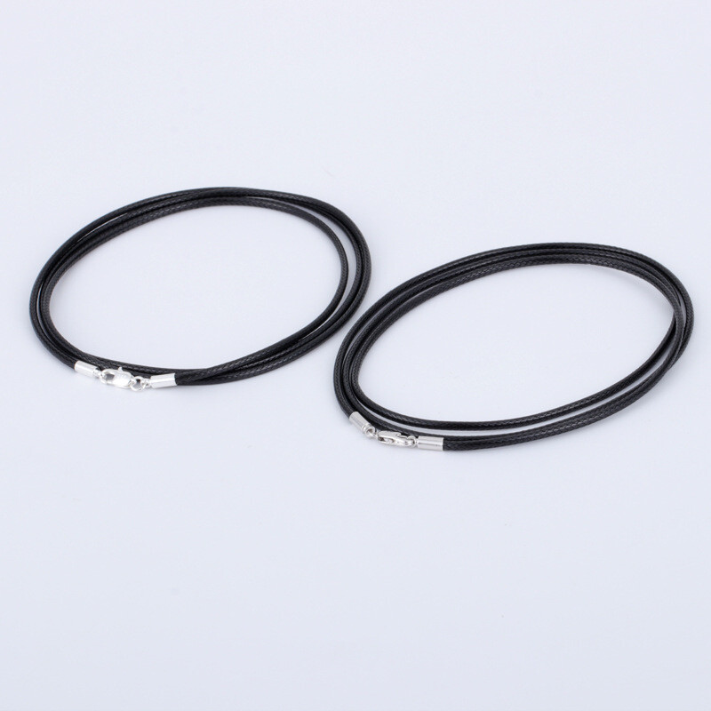 Black Woven Necklace Rope Leather Cord Stainless Steel Lobster Clasp Mens Womens