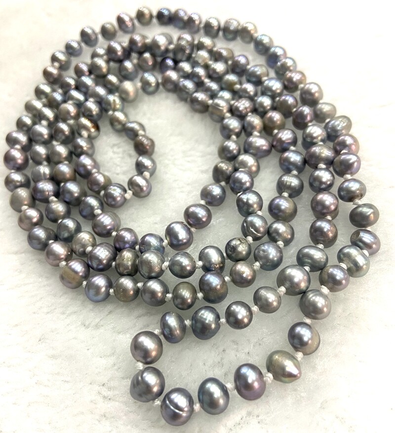6-7mm Genuine Natural Gray Pearl Necklace Real Freshwater Pearl 46 inch