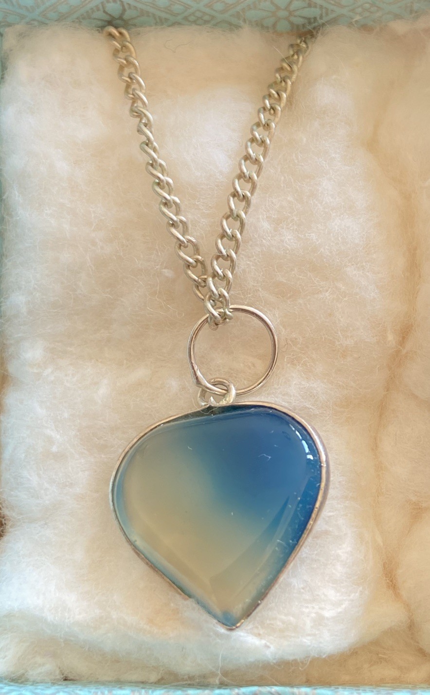 Blue Opaque/ Ombré Style Heart Pendant Necklace – 46cm Chain