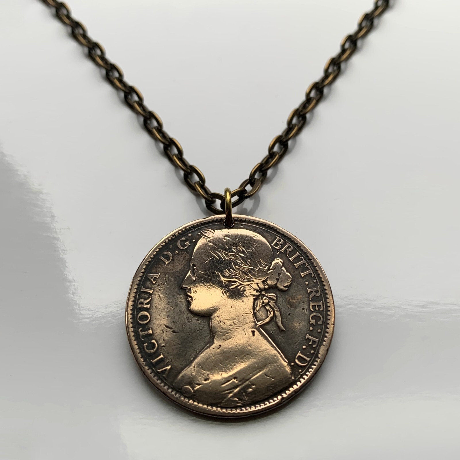 1862 United Kingdom Great Britain Penny coin pendant Queen Victoria York n003245