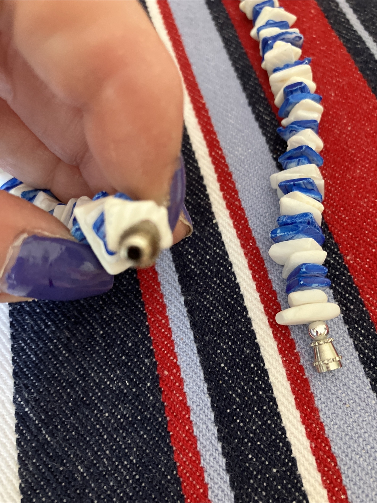 Adult Unisex Blue & White Puka Bead Necklace From Hawaii
