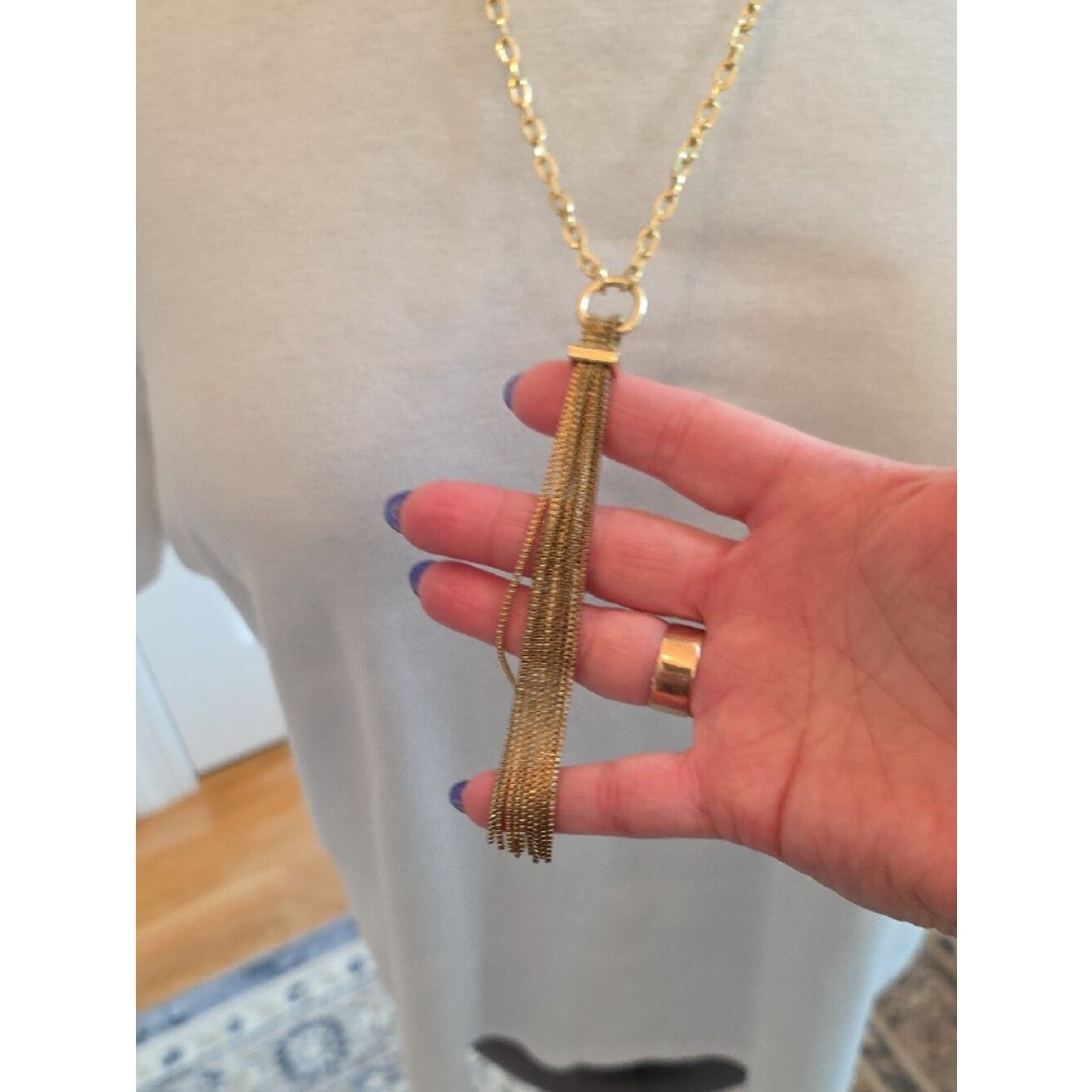 JLO Gold Tassel Pendant Contemporary Necklace